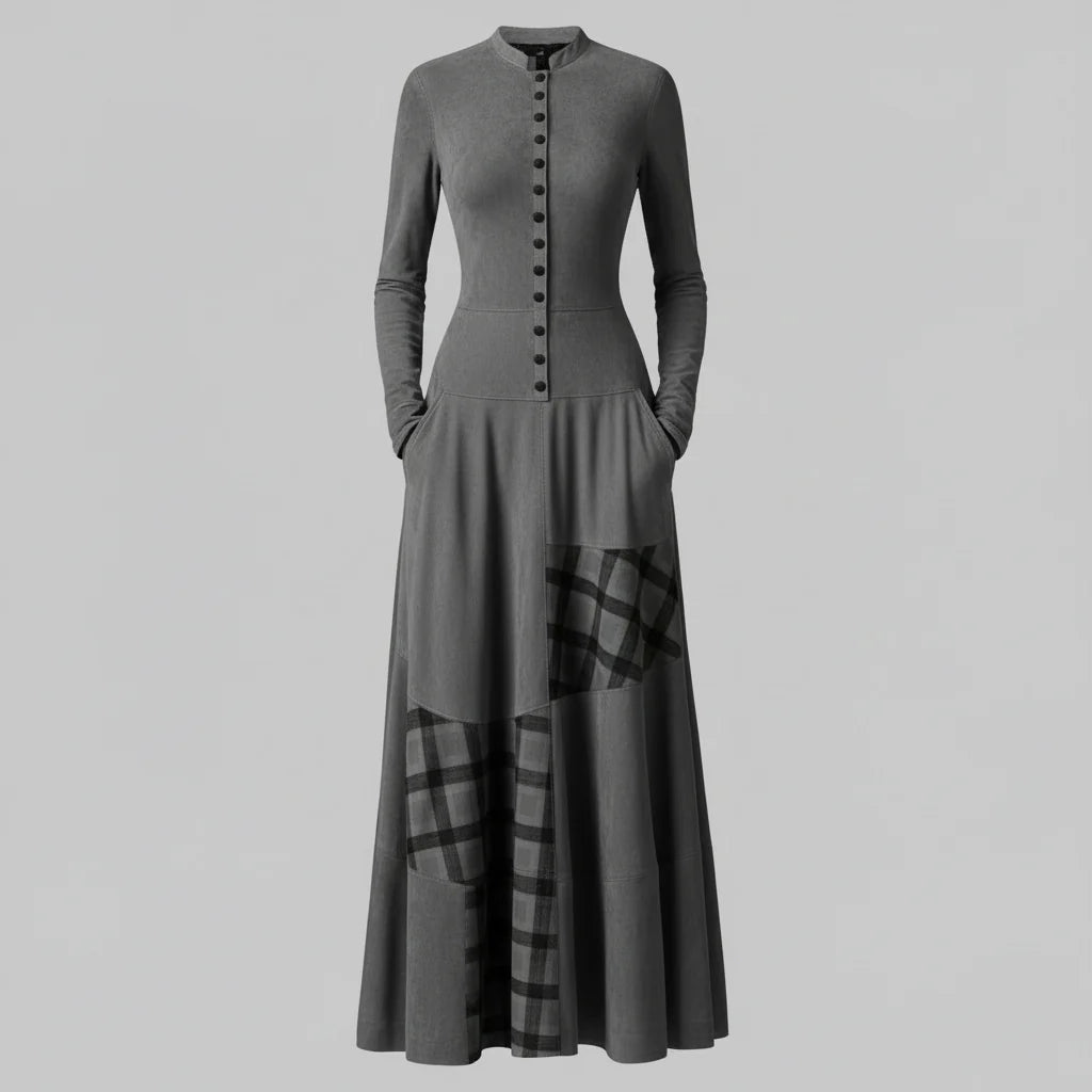 Arlena | Abito maxi a quadri effetto suede da donna