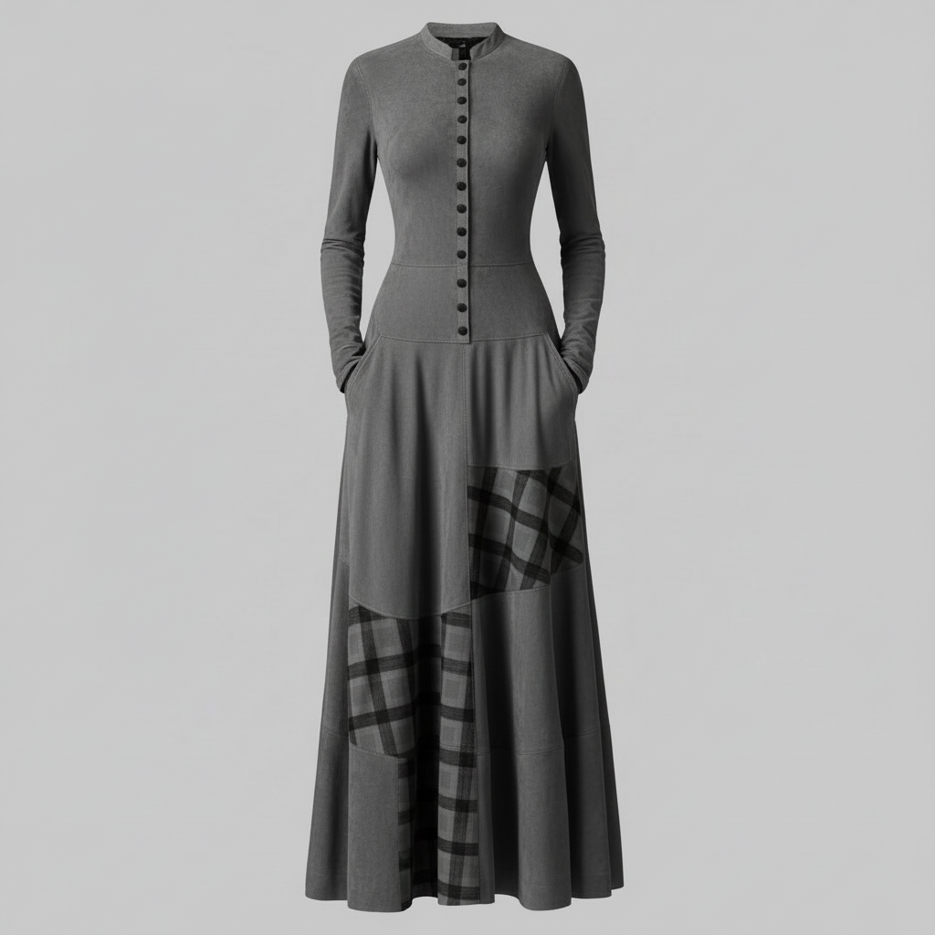 Arlena - Abito maxi a quadri effetto suede da donna Mulu Moon
